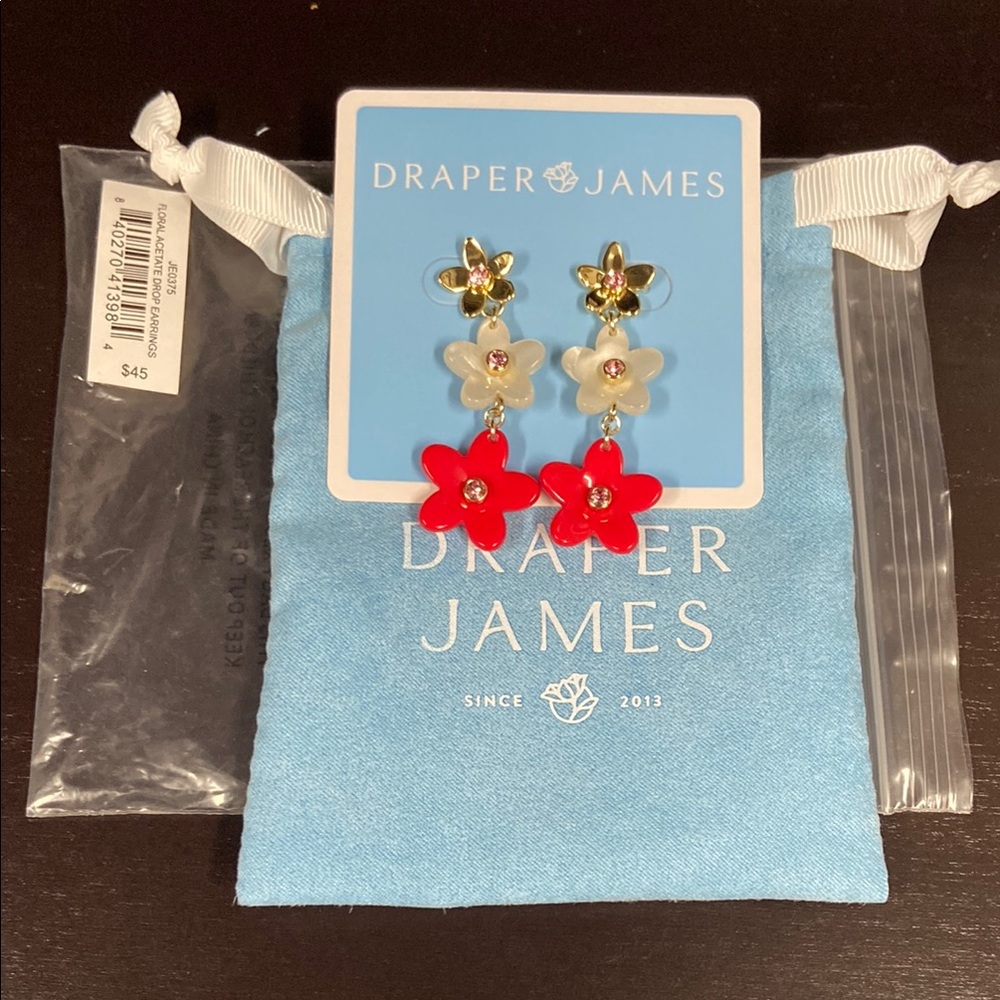 🆕 Draper James Red and White Floral Acetate Earrings